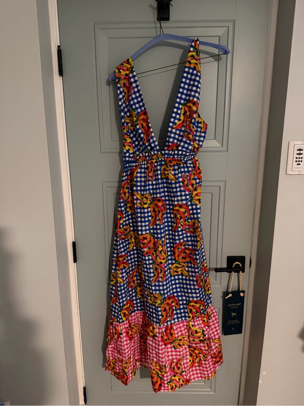 FARM Rio Blue Gingham Maxi Dress with Tropical Print - Picture 5 of 7